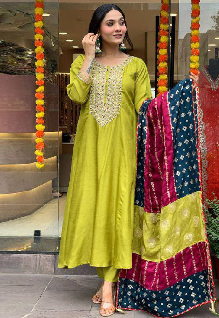 Light Green Viscose Readymade Pant Style Suit