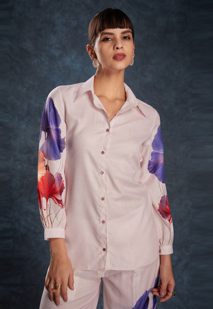 Light Pink Linen Printed Co-Ords Set