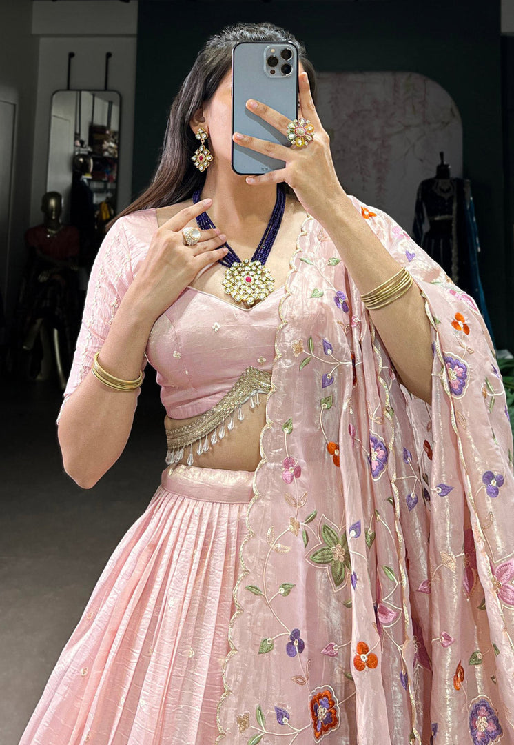 Light Pink Silk Circular Lehenga Choli