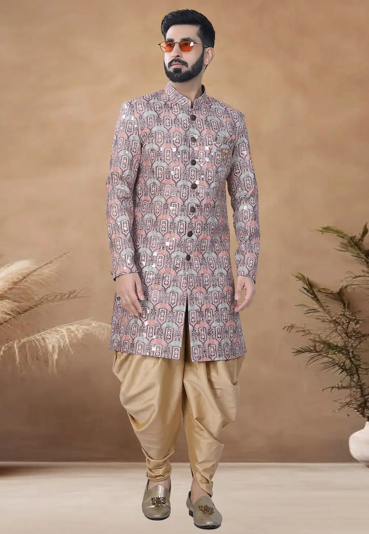Light Purple Cotton Indo Western Suit