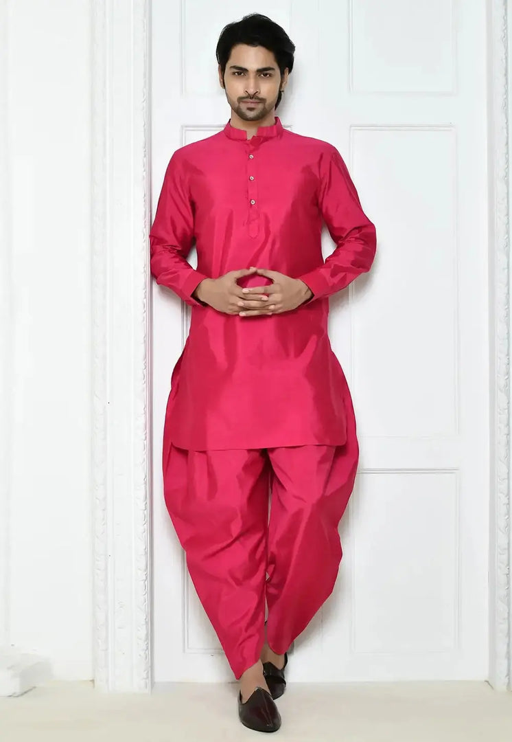 Magenta Art Silk Dhoti Kurta