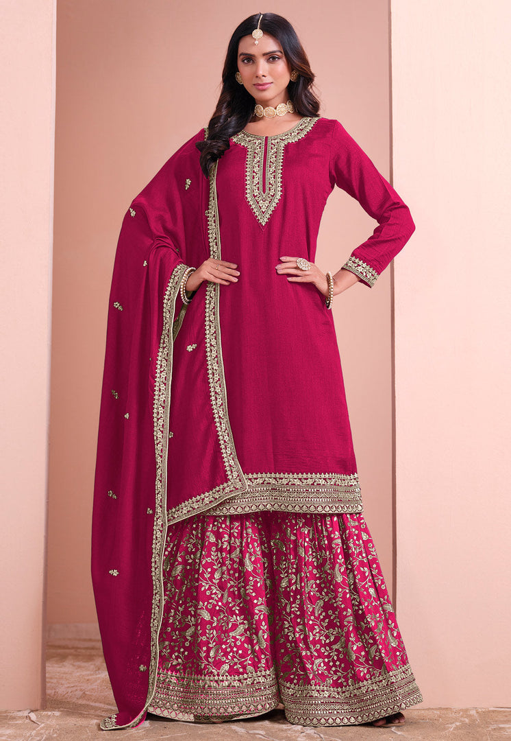 Magenta Art Silk Gharara Suit