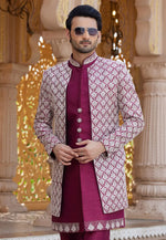 Load image into Gallery viewer, Magenta Art Silk Jacket Style Sherwani
