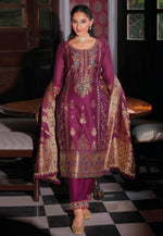Load image into Gallery viewer, Magenta Banarasi Jacquard Readymade Pant Style Suit
