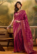 Load image into Gallery viewer, Magenta Banarasi Jacquard Saree