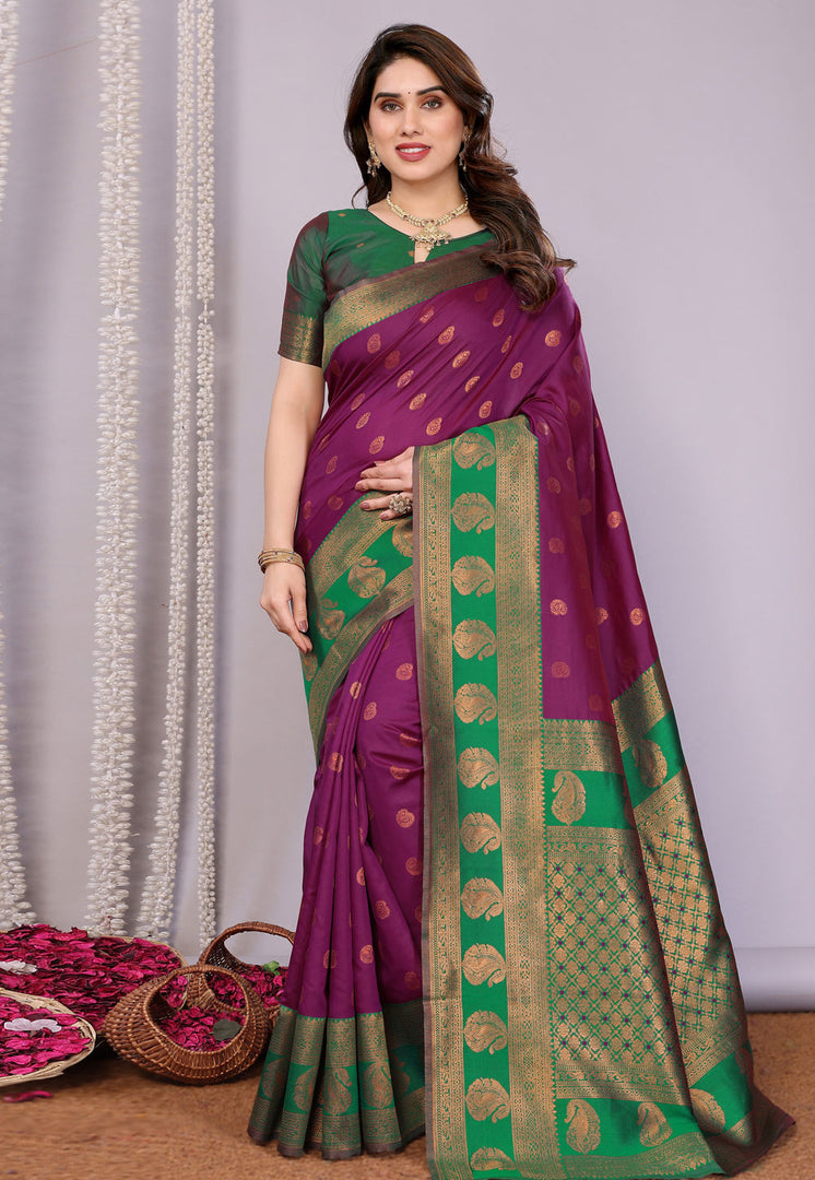Magenta Banarasi Silk Saree