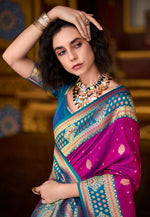 Load image into Gallery viewer, Magenta Banarasi Silk Saree
