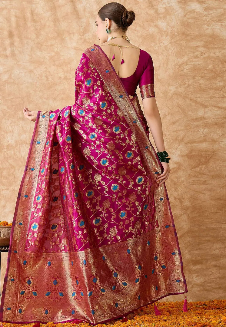 Magenta Banarasi Silk Saree