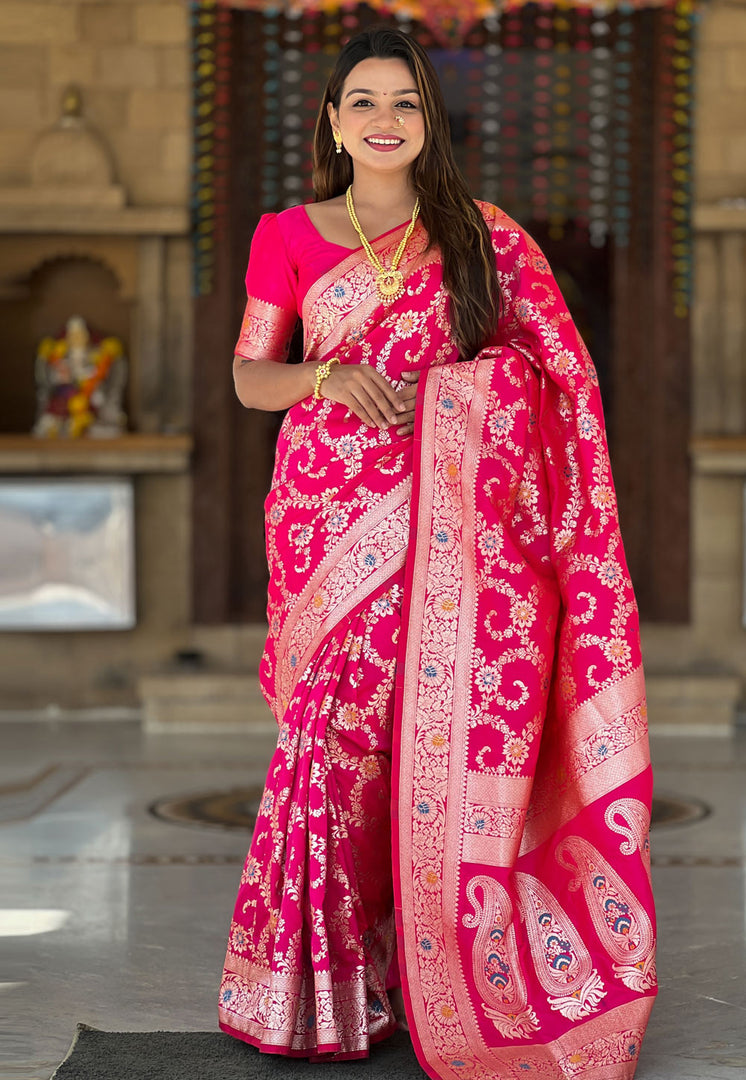 Magenta Banarasi Silk Saree With Blouse
