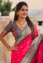 Load image into Gallery viewer, Magenta Banarasi Silk Saree With Blouse
