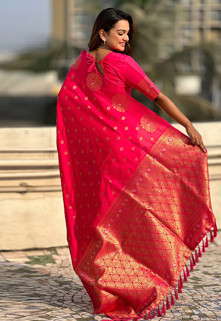 Magenta Banarasi Silk Saree With Blouse