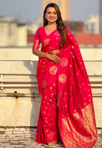 Load image into Gallery viewer, Magenta Banarasi Silk Saree With Blouse
