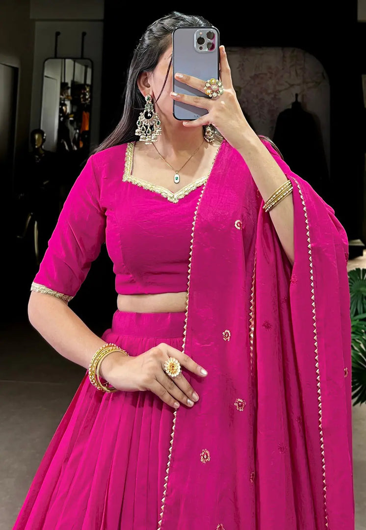 Magenta Chanderi Lehenga Choli