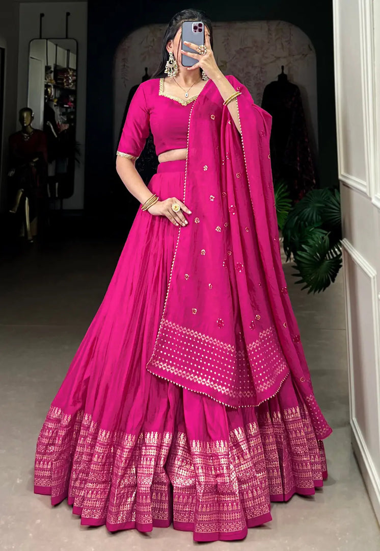 Magenta Chanderi Lehenga Choli
