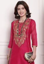 Load image into Gallery viewer, Magenta Chanderi Long Tunic
