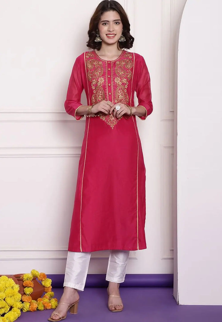 Magenta Chanderi Long Tunic
