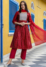 Load image into Gallery viewer, Magenta Chanderi Readymade Anarkali Suit
