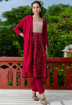 Load image into Gallery viewer, Magenta Chanderi Readymade Anarkali Suit

