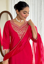 Load image into Gallery viewer, Magenta Chanderi Readymade Pakistani Suit
