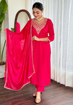 Load image into Gallery viewer, Magenta Chanderi Readymade Pakistani Suit
