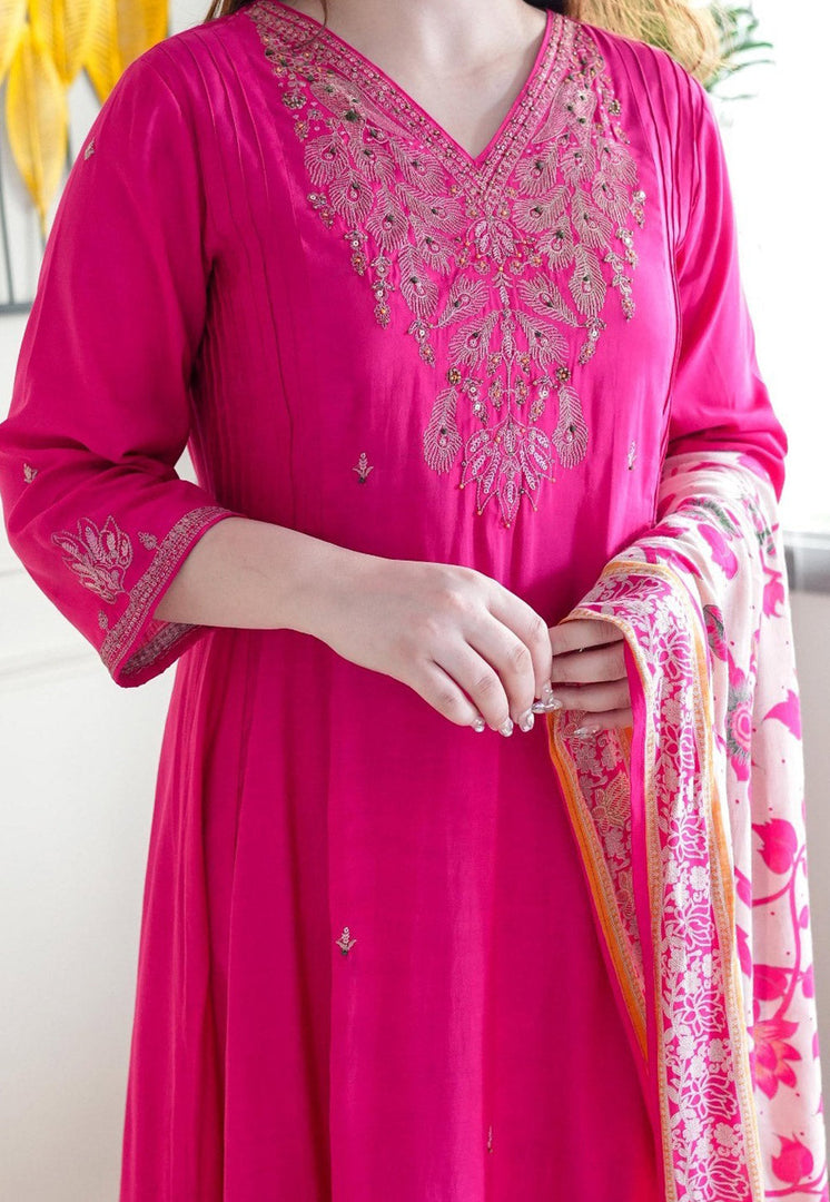 Magenta Chanderi Readymade Pakistani Suit