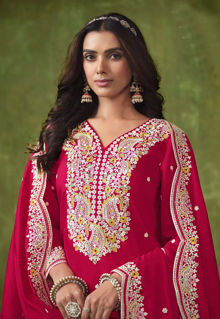 Magenta Chanderi Silk Patiala Suit