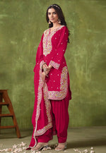 Load image into Gallery viewer, Magenta Chanderi Silk Patiala Suit

