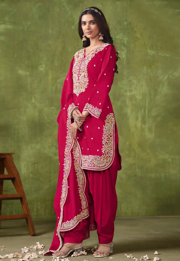 Magenta Chanderi Silk Patiala Suit