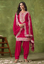 Load image into Gallery viewer, Magenta Chanderi Silk Patiala Suit
