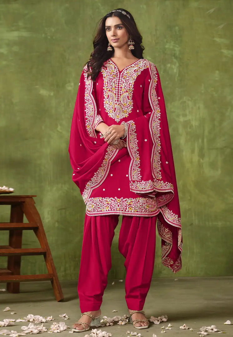 Magenta Chanderi Silk Patiala Suit