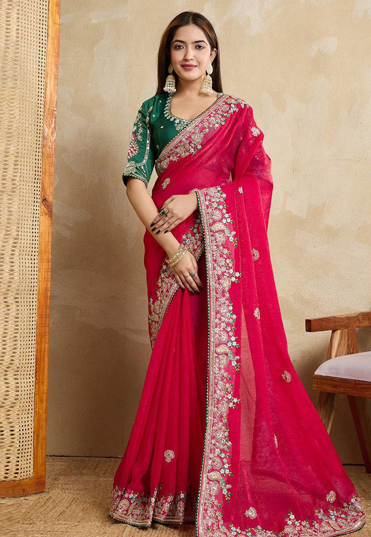 Magenta Chiffon Saree With Blouse