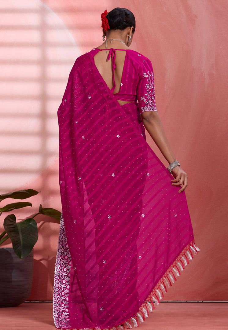Magenta Chiffon Saree With Blouse