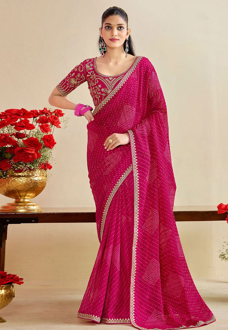 Magenta Chiffon Saree With Blouse