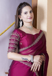 Magenta Chiffon Saree With Blouse