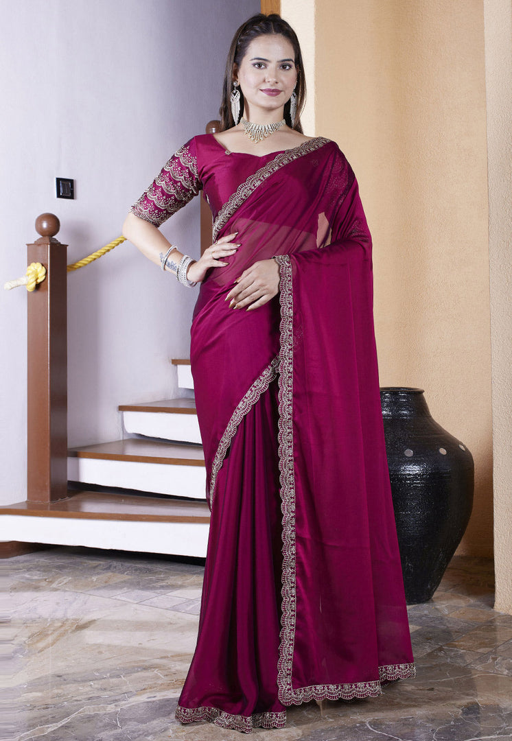 Magenta Chiffon Saree With Blouse