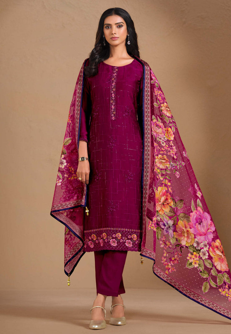 Magenta Chinon Chiffon Pakistani Suit