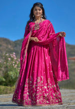 Load image into Gallery viewer, Magenta Chinon Circular Lehenga Choli
