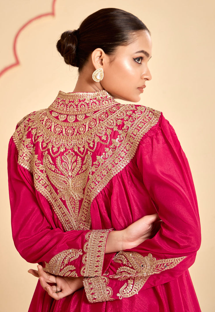Magenta Chinon Dhoti Salwar Suit