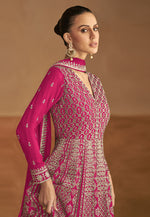 Load image into Gallery viewer, Magenta Chinon Embroidered Anarkali Suit
