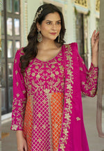 Load image into Gallery viewer, Magenta Chinon Embroidered Long Anarkali Suit
