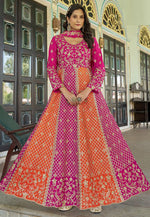 Load image into Gallery viewer, Magenta Chinon Embroidered Long Anarkali Suit
