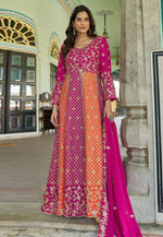 Load image into Gallery viewer, Magenta Chinon Embroidered Long Anarkali Suit
