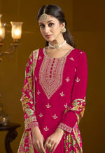 Load image into Gallery viewer, Magenta Chinon Gharara Suit
