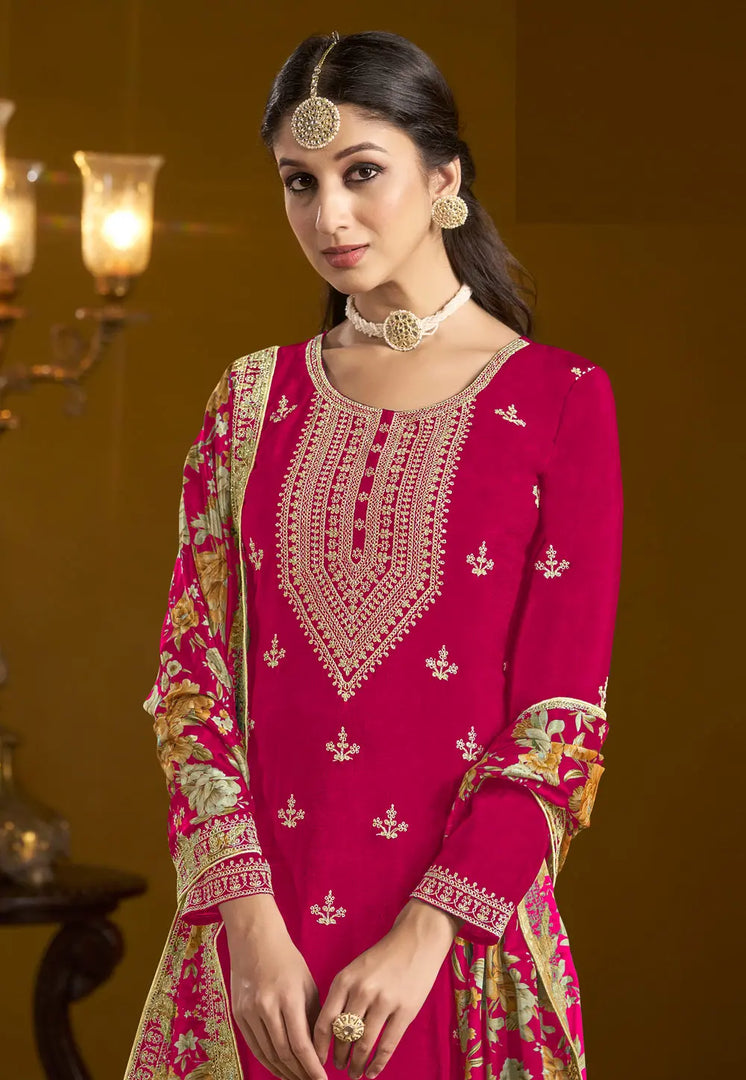 Magenta Chinon Gharara Suit