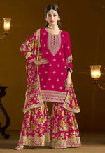 Load image into Gallery viewer, Magenta Chinon Gharara Suit
