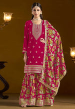 Load image into Gallery viewer, Magenta Chinon Gharara Suit
