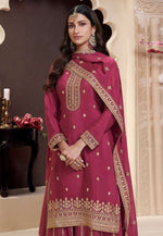 Load image into Gallery viewer, Magenta Chinon Gharara Suit
