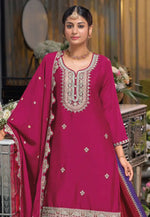Load image into Gallery viewer, Magenta Chinon Indo Western Lehenga Choli
