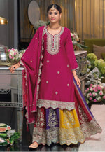 Load image into Gallery viewer, Magenta Chinon Indo Western Lehenga Choli
