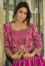 Load image into Gallery viewer, Magenta Chinon Jacket Style Lehenga Choli
